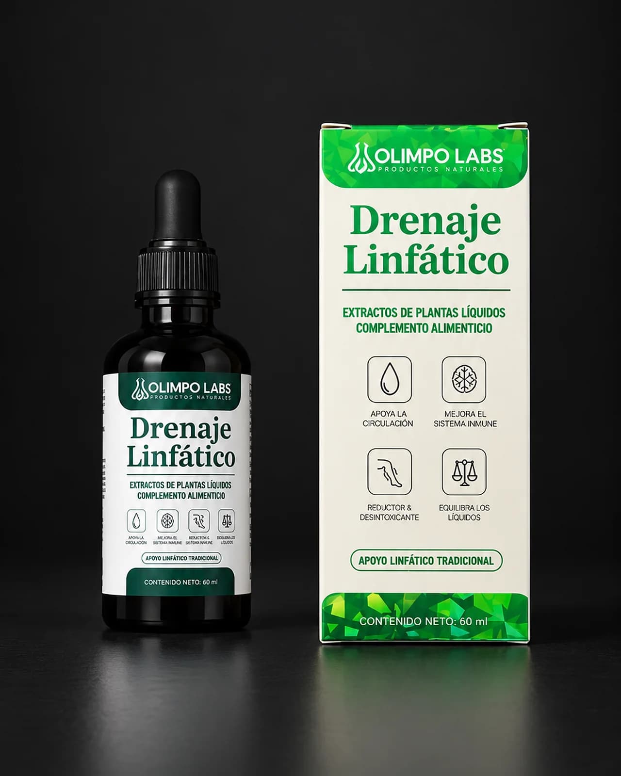 Frasco y caja de Drenaje Linfático de Olimpo Labs, 60 ml